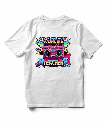 Camiseta "World's Best Teacher" Boombox Neón