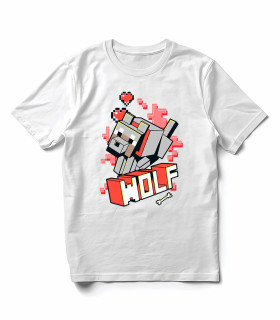 Camiseta Infantil Lobo Pixelado Minecraft WOLF