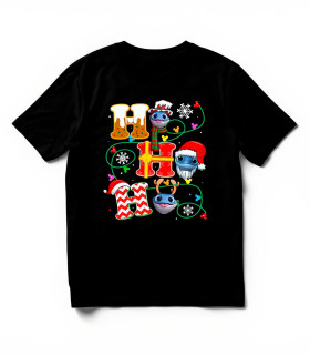 Camiseta HO HO HO Anfibio DTF: Personaje Animado, Algodón y Navidad