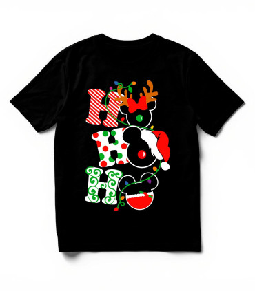 Camiseta Siluetas Ratón DTF: HO HO HO Navideño, Algodón Premium