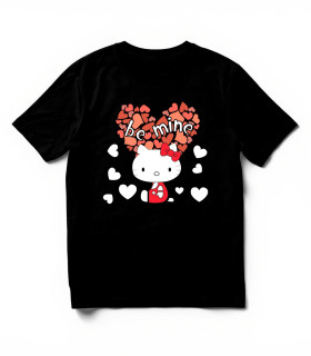 Camiseta Felino Kawaii "Be Mine" DTF: Corazones