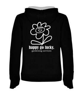 Sudadera flor DTF: Happy Go Lucky, Logo Flor Delante y Detrás