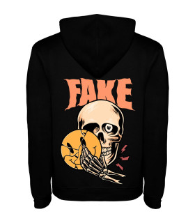 Sudadera Hombre "FAKE" DTF: Calavera, Smiley Roto, Streetwear, Antifalsedad
