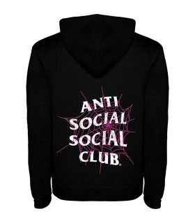 Sudadera Hombre DTF: ANTI SOCIAL SOCIAL CLUB, Telaraña Rosa, Streetwear Urbano