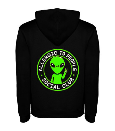 Sudadera DTF: Allergic to People, Alien Social Club, Neón Verde, Streetwear Humor