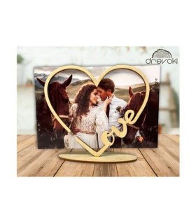 Marco de fotos Love de madera con corazón | Regalo romántico ❤️