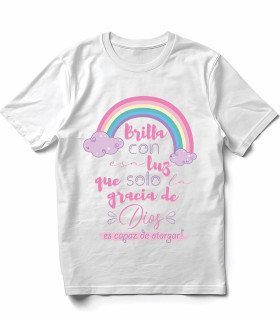 Camiseta Brillo Luz Gracia Dios DTF | Arcoíris, Nubes y Mensaje Espiritual