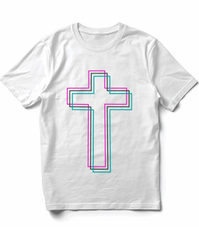 Camiseta Cruz Minimalista DTF | Colores Neón Fucsia Turquesa y Fe Juvenil