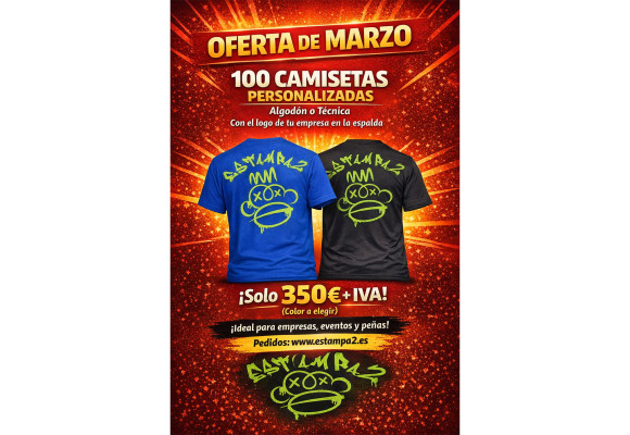 OFERTA DE MARZO: 100 Camisetas Personalizadas por solo 350€ + IVA